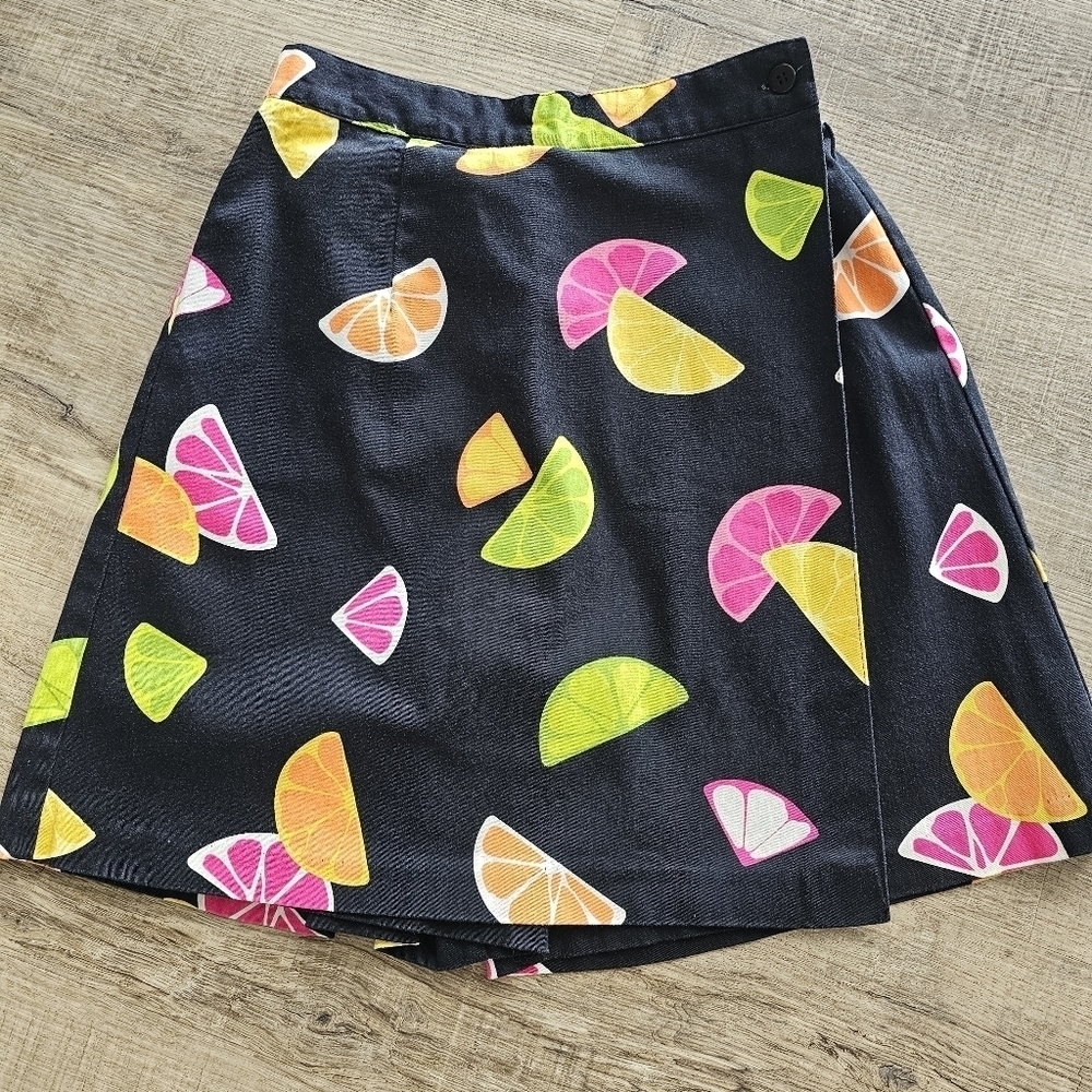 Vintage BRIGGS New York summery neon fruit slices skort skirt/shorts Sz 8